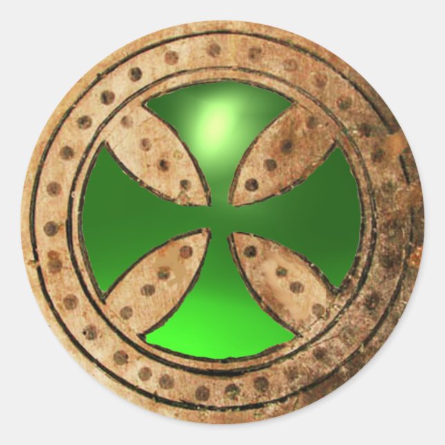 Sticker Rond MODÈLE ANTIQUE CROIX Green Emerald Gem (Devant)