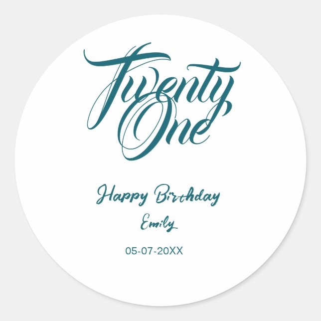 Sticker Rond modèle bleu pour 21e anniversaire avec nom date an (Devant)