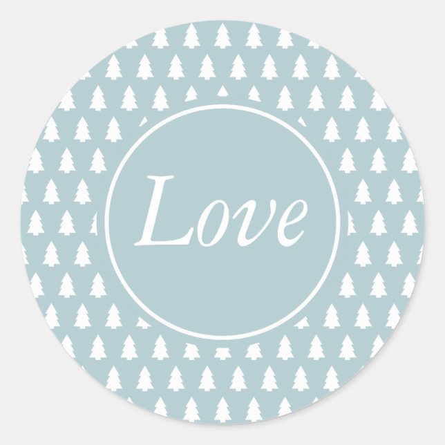 Sticker Rond Modèle d'arbre de Noël Bleu Amour Blanc (Devant)