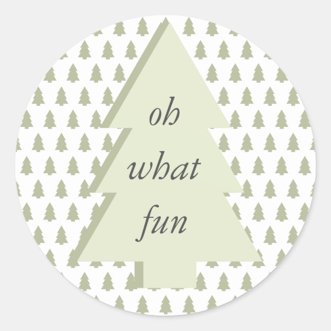 Sticker Rond Modèle d'arbre de Noël Oh What Fun Vert Sauge (Devant)