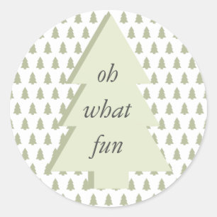 Sticker Rond Modèle d'arbre de Noël Oh What Fun Vert Sauge