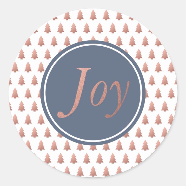 Sticker Rond Modèle d'arbre de Noël Rose Gold Bleu (Devant)