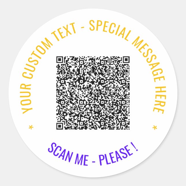 Sticker Rond Modèle d'autocollant de code QR couleur avec texte (Devant)