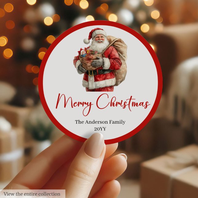 Sticker Rond Modèle d'autocollant d'étiquette de cadeau de Noël (Santa Claus Christmas Gift Label Sticker Template)