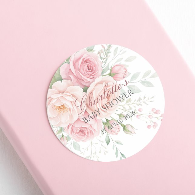 Sticker Rond modèle d'autocollant floral de roses roses douces  (Créateur téléchargé)
