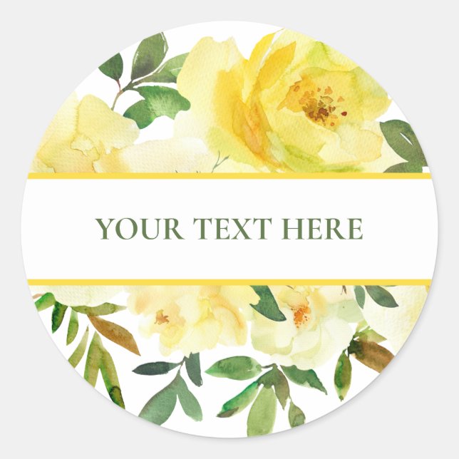 Sticker Rond Modèle d'autocollant rond Roses jaunes Votre texte (Devant)