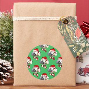 Sticker Rond Modèle de chien de Noël avec photo personnalisée