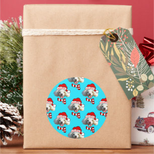 Sticker Rond Modèle de chien de Noël personnalisé avec photo