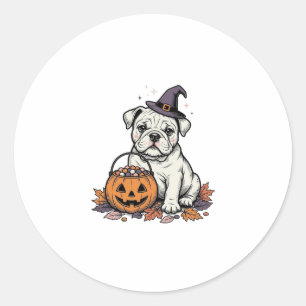 Sticker Rond Modèle de citrouille de bouledogue d'Halloween gra