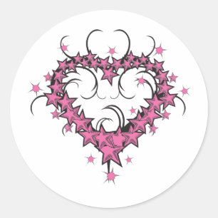 Sticker Rond modèle de coeur étoiles tatouage