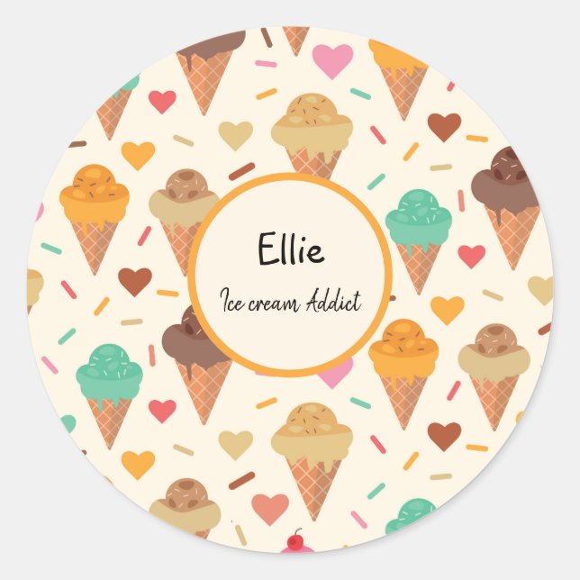 Sticker Rond Modèle de cônes de glace personnalisé (Devant)