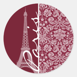 Sticker Rond Modèle de Damas en Bourgogne ; Paris