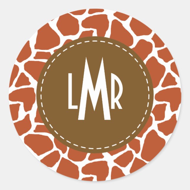 Sticker Rond Modèle de girafe orange Monogramme (Devant)