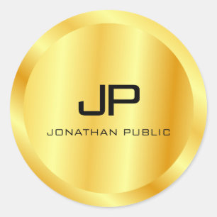 Sticker Rond Modèle de monogramme en or faux aspect métallisé t