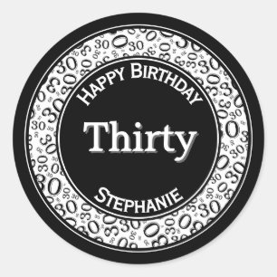 Sticker Rond Modèle de numéro d'anniversaire 30 ans Noir/Blanc