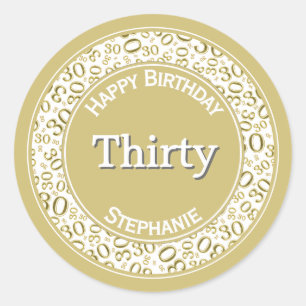 Sticker Rond Modèle de numéro d'anniversaire 30 ans or/blanc