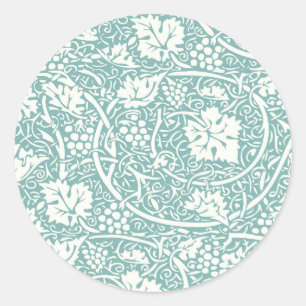 Sticker Rond Modèle de raisin de William Morris sarcelle turquo