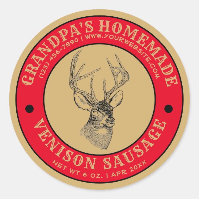 Sticker Rond Modèle de saucisse venison fait maison (Devant)