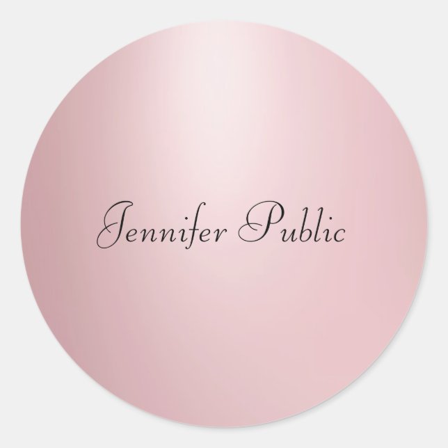 Sticker Rond Modèle de script manuscrit Elegant Rose Gold (Devant)