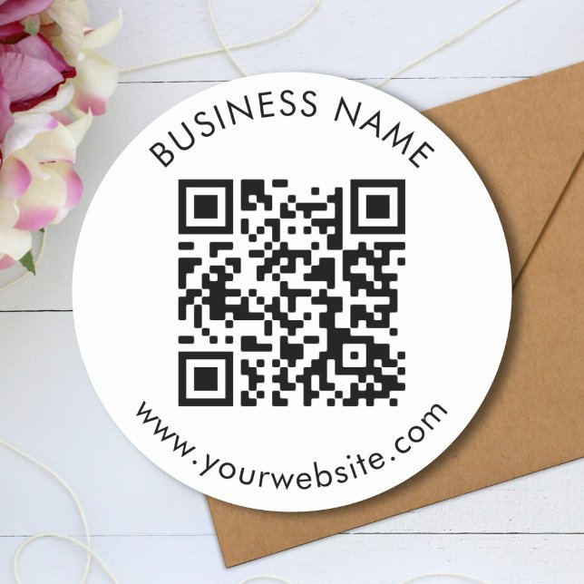 Sticker Rond Modèle de texte de code QR personnalisé (Créateur téléchargé)