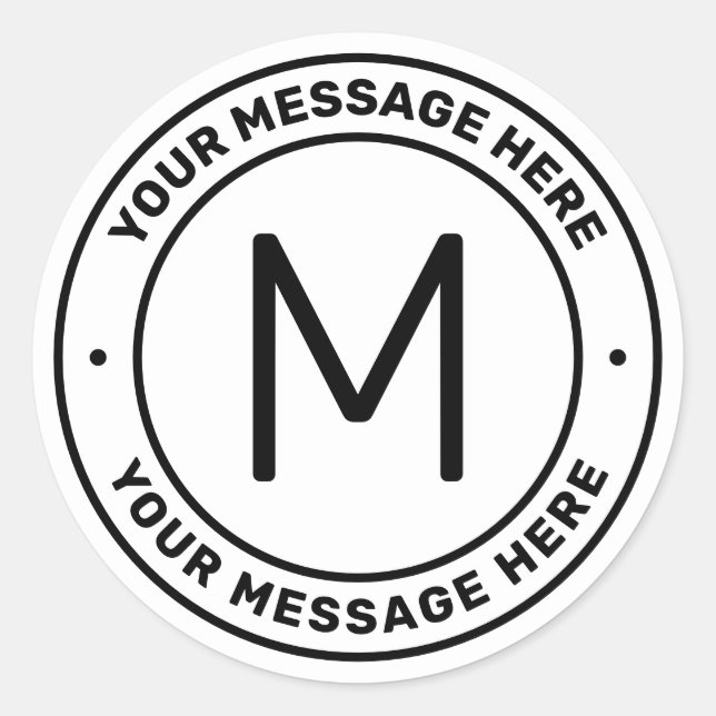Sticker Rond Modèle de texte personnalisable | Blanc et noir (Devant)