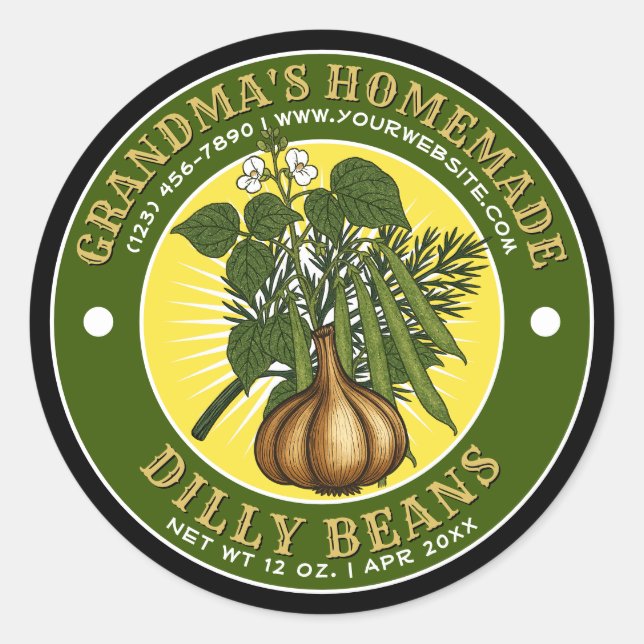 Sticker Rond Modèle d'étiquette d'art de haricots Dilly faits m (Devant)