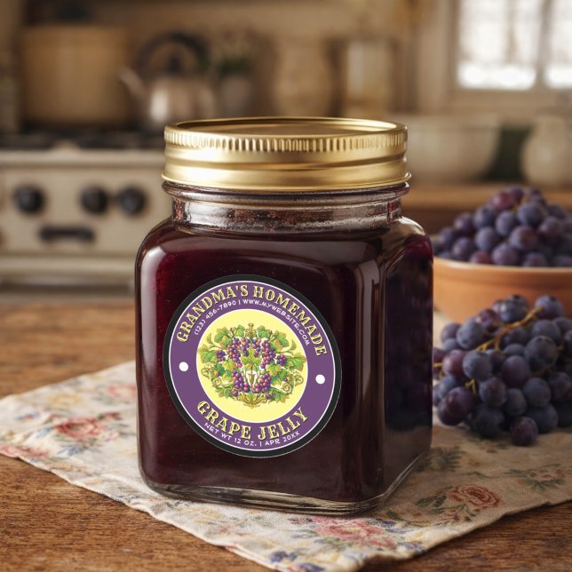 Sticker Rond Modèle d'étiquette de gelée de raisin fait maison  (Créateur téléchargé)