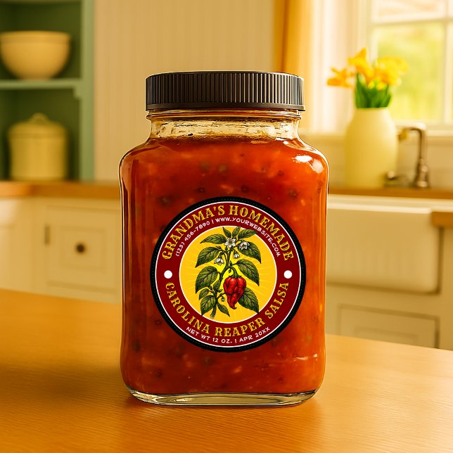Sticker Rond Modèle d'étiquette de salsa au piment Carolina Rea (Créateur téléchargé)