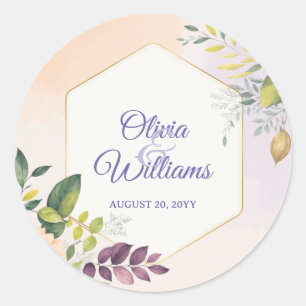 Sticker Rond Modèle d'invitation de mariage floral élégant