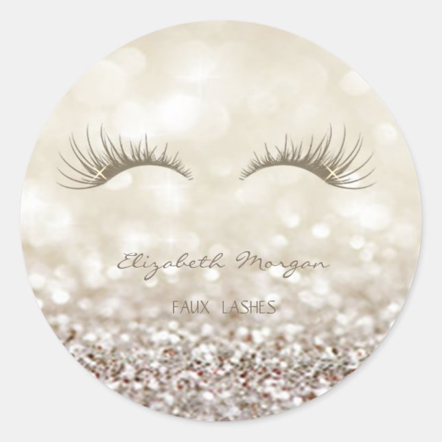 Sticker Rond Modèle Élégant Bokeh Pailleté, Faux Cils (Devant)