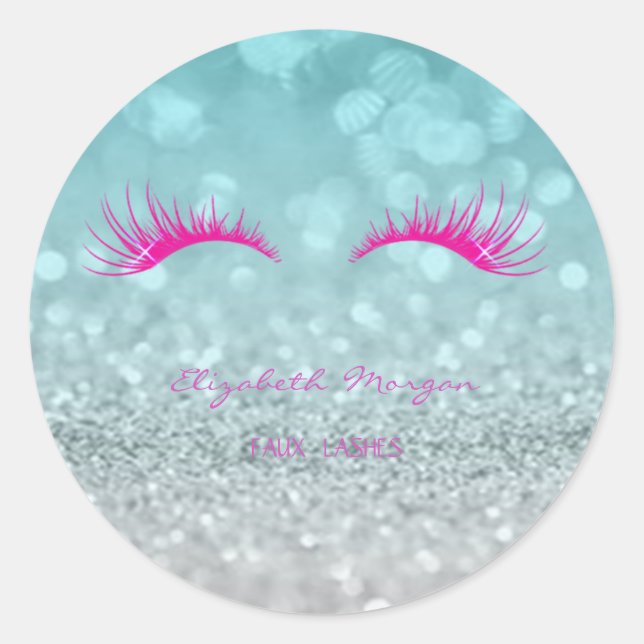 Sticker Rond Modèle Élégant Bokeh Pailleté, Faux Cils (Devant)