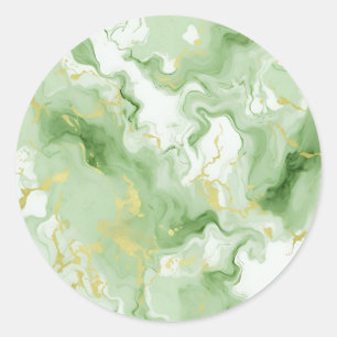 Sticker Rond Modèle en marbre vert vierge Ajouter du texte