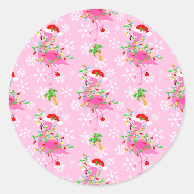 Sticker Rond Modèle Flamingo rose de Noël (Devant)