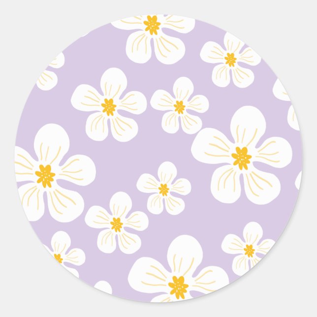Sticker Rond Modèle Floral Blanc Moderne Purple (Devant)