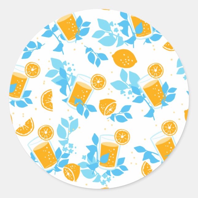 Sticker Rond Modèle floral bleu citron et citron (Devant)