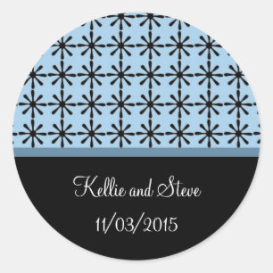 Sticker Rond Modèle floral bleu et noir pour annoncer la date d
