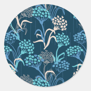 Sticker Rond Modèle Floral Hydrangea stylisé - Bleu élégant