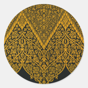 Sticker Rond Modèle floral indien vintage noir et or