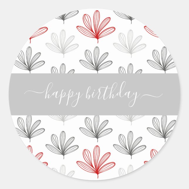 Sticker Rond Modèle floral moderne rouge et gris Anniversaire (Devant)