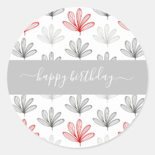 Sticker Rond Modèle floral moderne rouge et gris Anniversaire