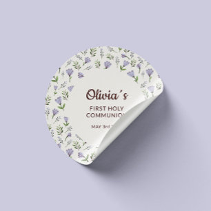Sticker Rond Modèle floral pourpre Première communion