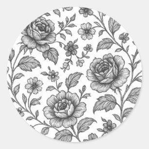 Sticker Rond Modèle Floral Rose vintage