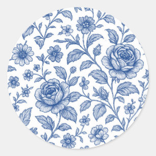 Sticker Rond Modèle Floral Royal Bleu Rose