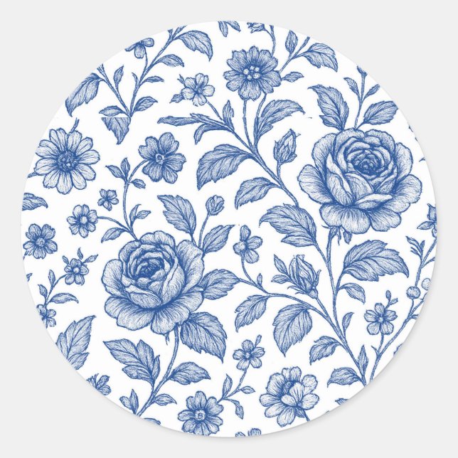 Sticker Rond Modèle Floral Royal Bleu Rose (Devant)