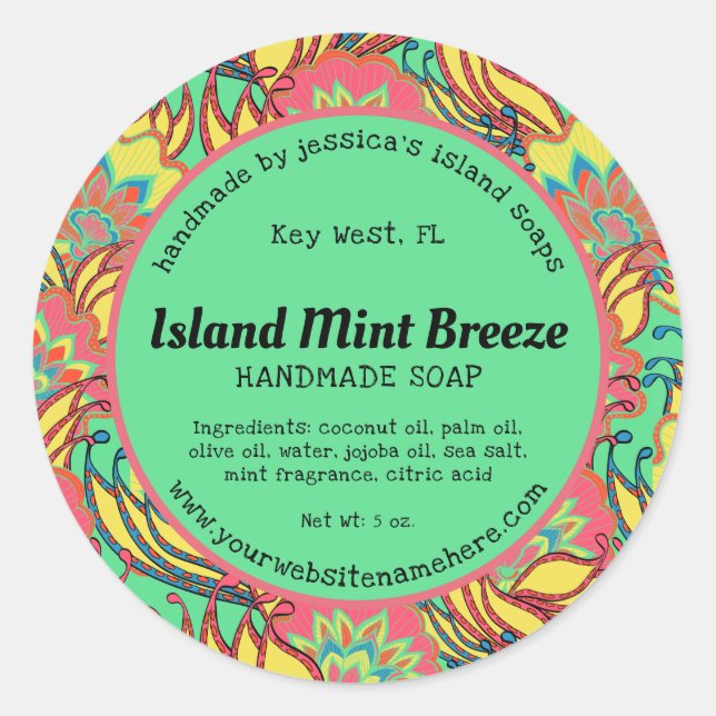 Sticker Rond Modèle floral tropical de Key West Island (Devant)