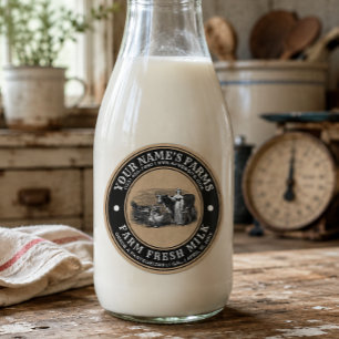 Sticker Rond Modèle Kraft de Ferme de Vaches Laitières au Lait