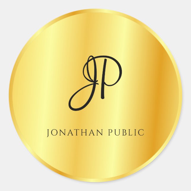 Sticker Rond Modèle Monogrammé Faux Aspect Métallisé Or (Devant)