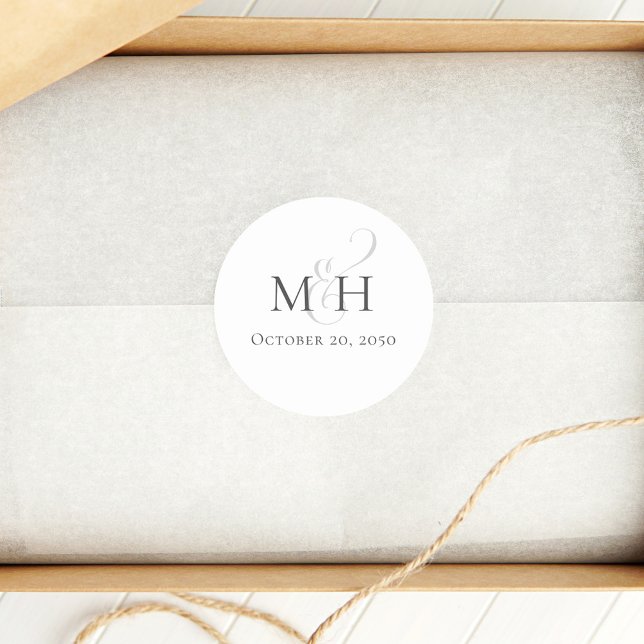 Sticker Rond Modèle Monogramme Mariage minimaliste (Wedding sticker with simple monogram.)