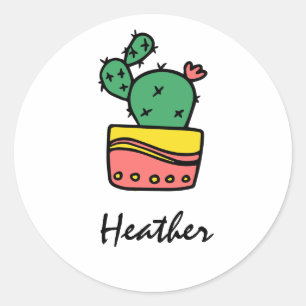 Sticker Rond Modèle nommé personnalisé par cactus frais à l