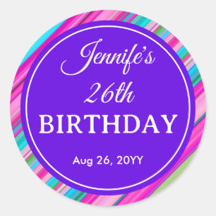 Sticker Rond Modèle personnalisé d'anniversaire à motif rayures